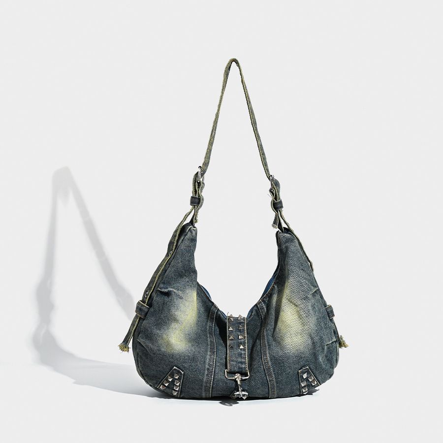 gewaschen Denim Nieten American Fashion gefüttert Schulter Pendler Crossbody Tasche 2025 Frühling und Sommer neue hundert Casual_voghion.com