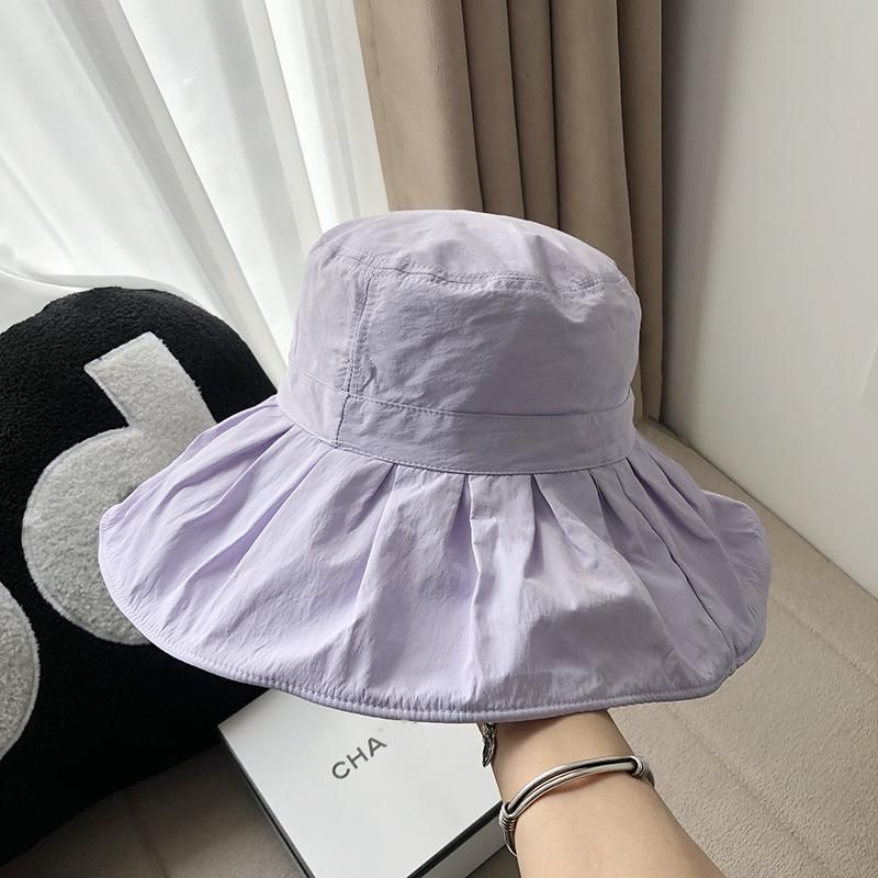 Big Eaves Pleated Bucket Hat Summer UV Protection Sunshade Foldable Temperament Quick-drying Basin Hat Women_voghion.com