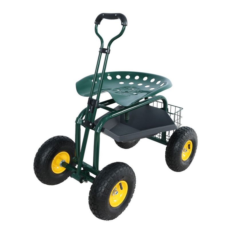 Garden Trolley Rolling Work Chair With Wheels, Garden Stool For Planting, 360 Degree Swivel Seat, Station Wagon Scooter With Steering Handle And Uti_voghion.com