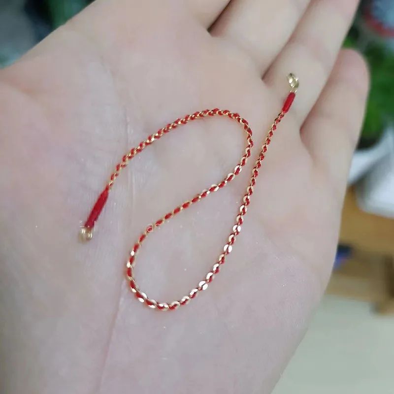 perak murni 14K berlapis emas garis merah jimat keberuntungan gelang untuk wanita 16cm 17cm buatan tangan tali silang bulat jimat gelang_voghion.com