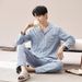 Men's Spring/Autumn New Long Sleeve Autumn/Winter Thin Men's Loose Large Size Home Clothes Set Pure Cotton Pajamas_voghion.com