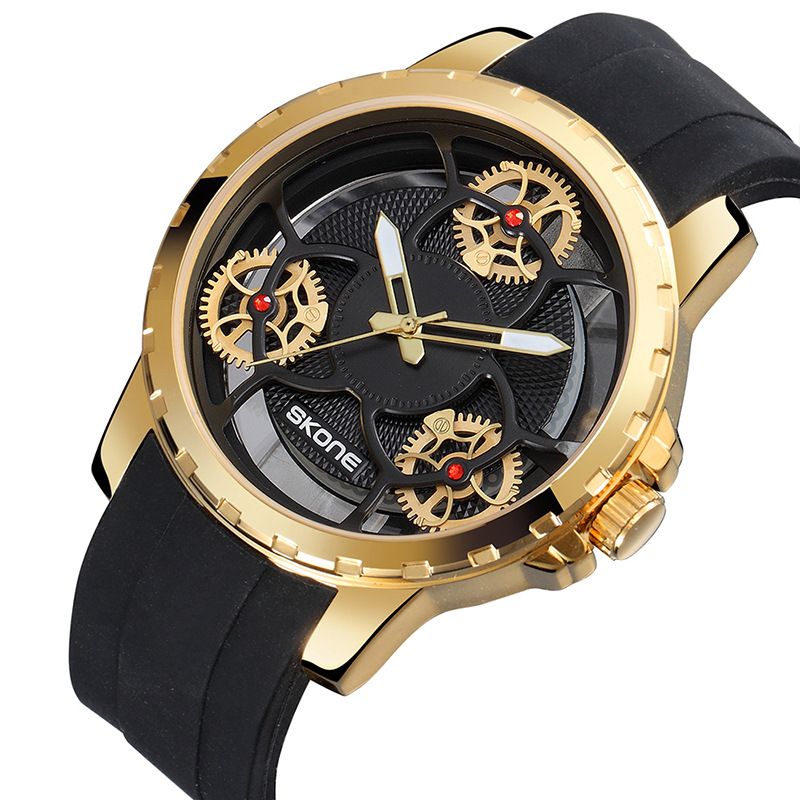 SKONE New Men's Watch Mechanical Wind Gear Gyroscope Creative Three-dimensional Literal Silicon Tape Waterproof Quartz Watch_voghion.com