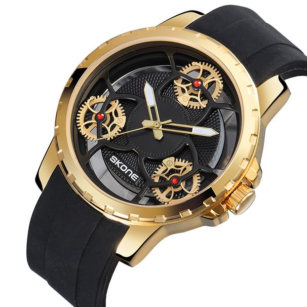 SKONE New Men's Watch Mechanical Wind Gear Gyroscope Creative Three-dimensional Literal Silicon Tape Waterproof Quartz Watch_voghion.com