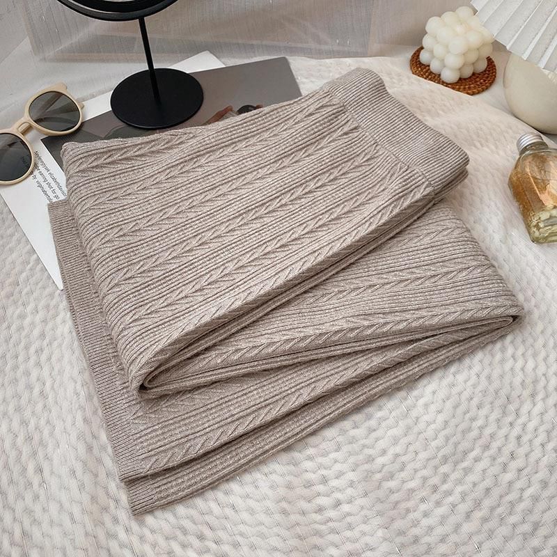 Moteriškos mezgimo kelnės su elastingu juosmeniu „Fried Dough Twists“ 2023 m. rudeniui ir žiemai. Nauja korėjietiška versija, laisvos, minkštos._voghion.com