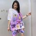 Women's loose short-sleeved shorts two-piece pants suit printed sweater _voghion.com
