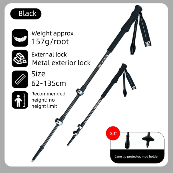 Bastão de trekking com marcação a laser, serigrafia em fibra de carbono, fivela metálica para uso externo, alta resistência, ultraleve, tipo telescópico._voghion.com