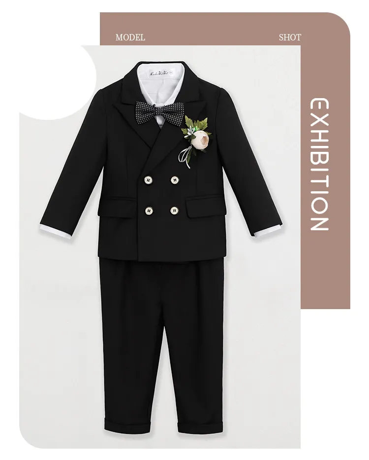 Vêtements pour bébés, robe pour enfants, couleur unie, petit ensemble de costume, motif floral, pour garçon, hôte de mariage, robe de photographie d'un an_voghion.com