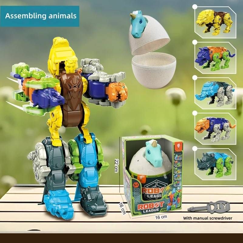 5'i 1 Arada Kendin Yap Dinozor Yumurtası Oyuncak Seti - Vidalanabilir Dönüştürülebilir Robot, Hayvanlar ve Böcekler - 3-6 Yaş Arası Çocuklar İçin STEM Yapım Seti_voghion.com