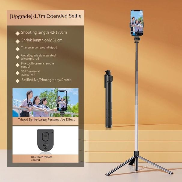 1.7M Selfie Stick Tripod With Bluetooth Remote & LED Lights - Foldable Alloy Stand For IPhone/Android, TikTok & Live Streaming_voghion.com