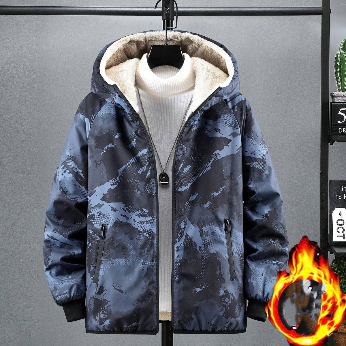 Giacca con cappuccio foderata in pile di ispirazione militare - Parka mimetico oversize con spessa imbottitura in cotone per uomo e ragazzo_voghion.com