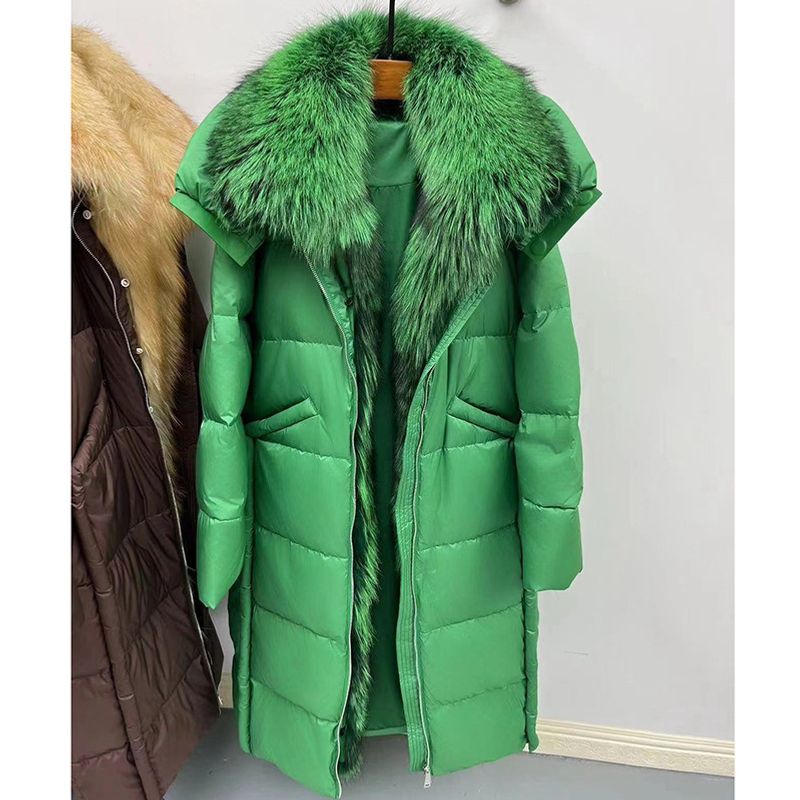 Women's Clothing Winter Thickened White Goose Warm jacket Women's Extended 110 Warm Real Fox Fur Large Fur Collar Goose Warm jacket Jacket_voghion.com