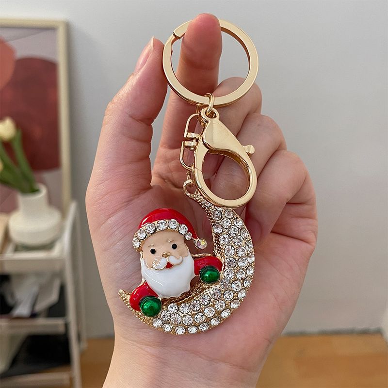 Diamantbesetzter Weihnachtsmann-Autoanhänger, Legierung, Strass, süßer Schlüsselanhänger für Damentaschen_voghion.com