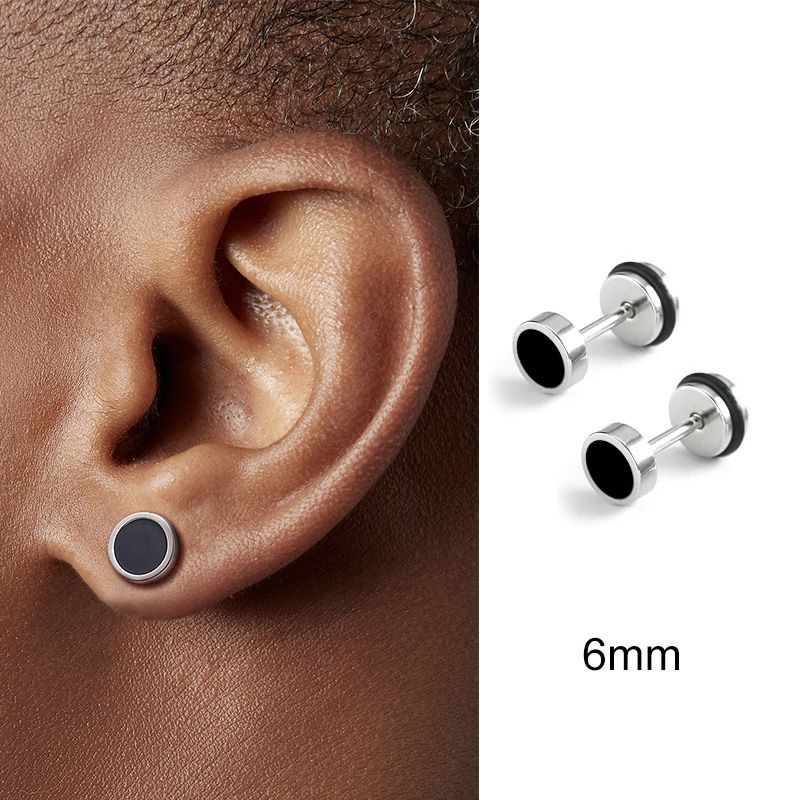 Orecchini da uomo in acciaio al titanio, rotondi, neri, a goccia d'olio, per uomo, moda coreana, accessori per gioielli punk in acciaio inossidabile_voghion.com
