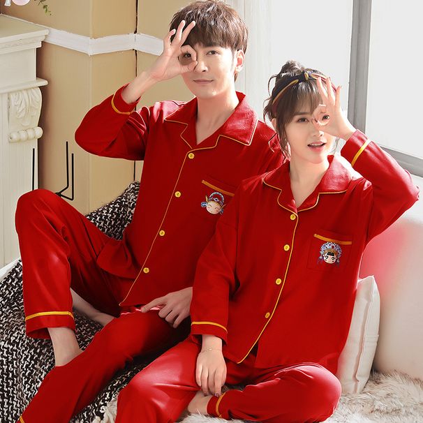 Tavasz Ősz Újdonsült kardigánok, pizsamák, hosszú ujjúak, pamut, pároknak, nagy piros, csillagjegy, férfi/női otthon_voghion.com