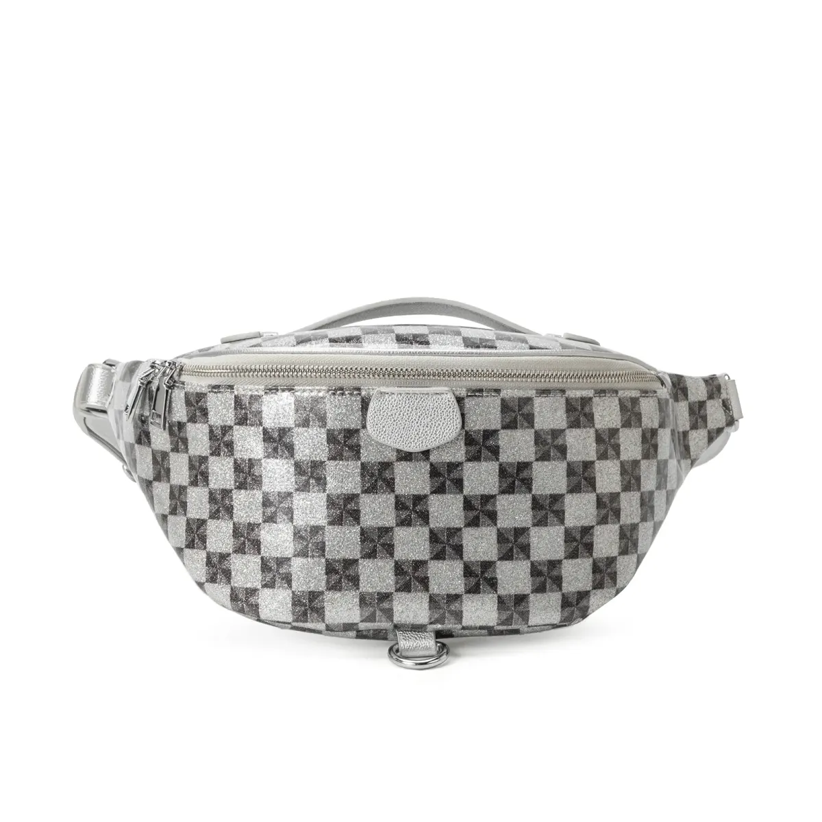 Designer-Tasche, versandkostenfrei: Glitzernde, karierte Bauchtasche mit verstellbarem Riemen und Reißverschluss_voghion.com