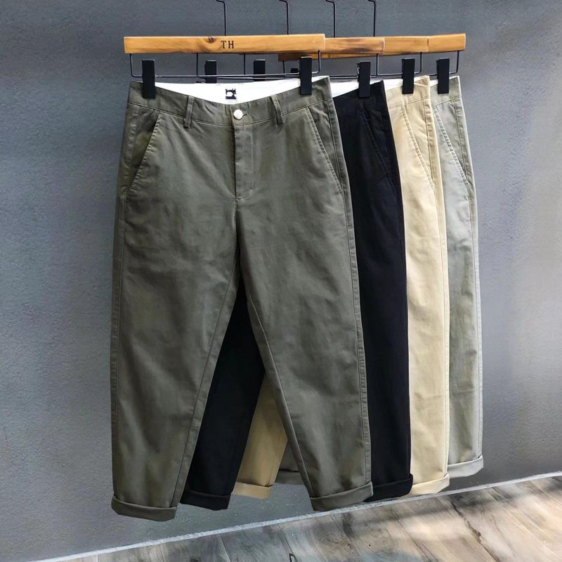 Herrkläder Casualbyxor Herr Slim Små Raka Trendiga Niopunktsbyxor Pojkar Långbyxor_voghion.com