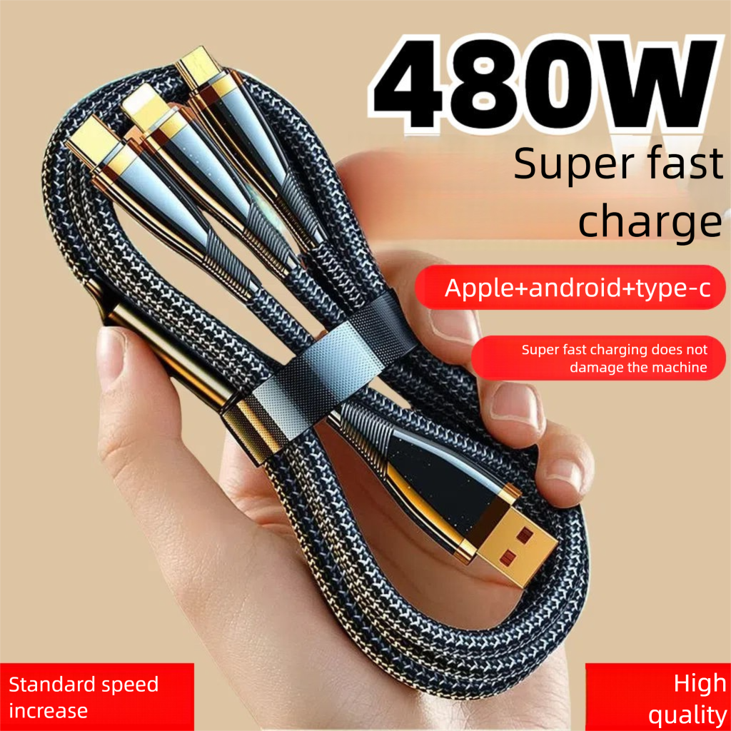 800W Super Fast One-to-Three Data Compatible Withiphone OPPO Huawei Vivo Xiaomi Three-in-One Charging Cable_voghion.com
