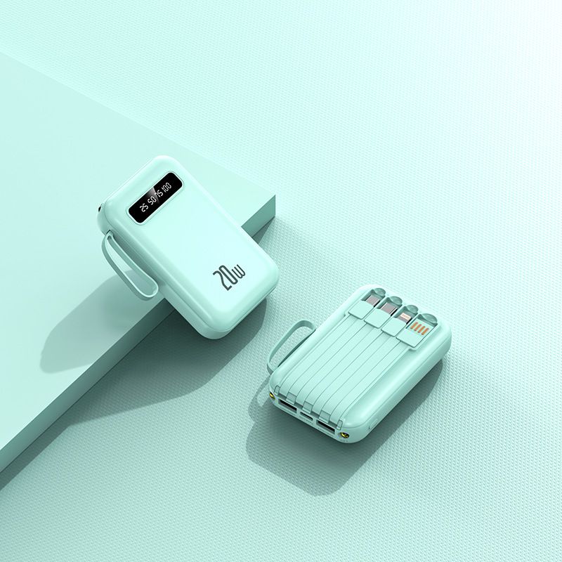 ​​Mini-Powerbank mit 20.000 mAh und integriertem Kabel – ultradünnes, tragbares Ladegerät, externer Akku mit hoher Kapazität, schnelles Laden, LED-Anzeige_voghion.com