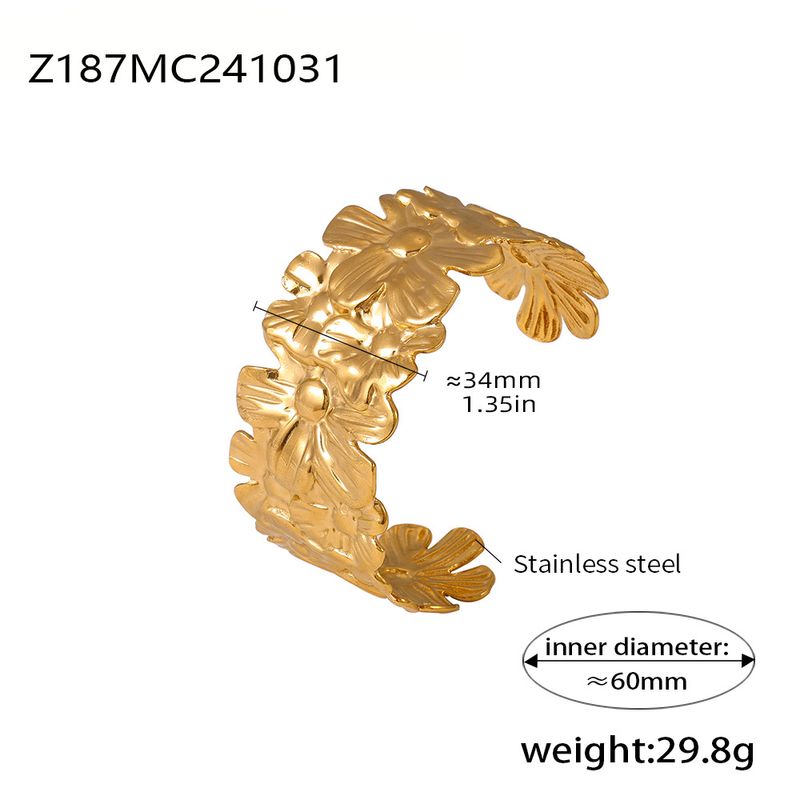 Bracciale da donna con fiore aperto cavo in acciaio inossidabile, gioielli alla moda regolabili in oro 18 carati_voghion.com