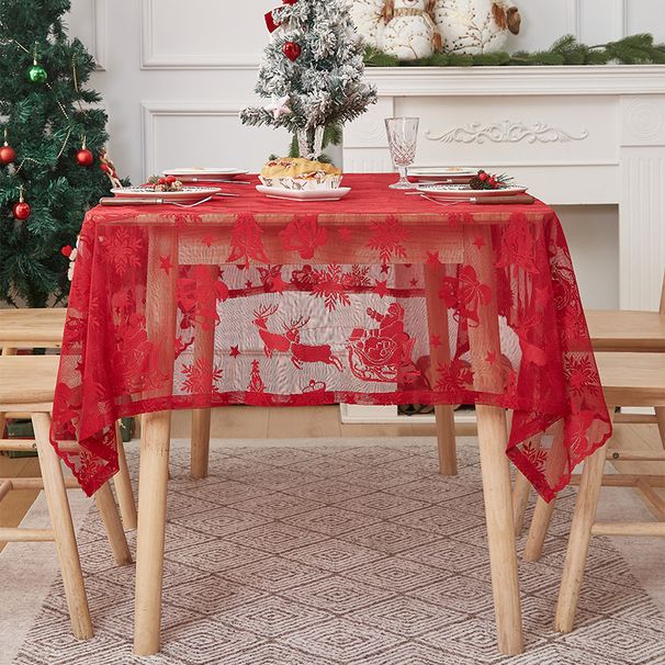 Staubdichte, leuchtend rote, rutschfeste, dekorative, runde Tischdecke mit Weihnachtsgeschenk, Geheimtext-Lieferung_voghion.com