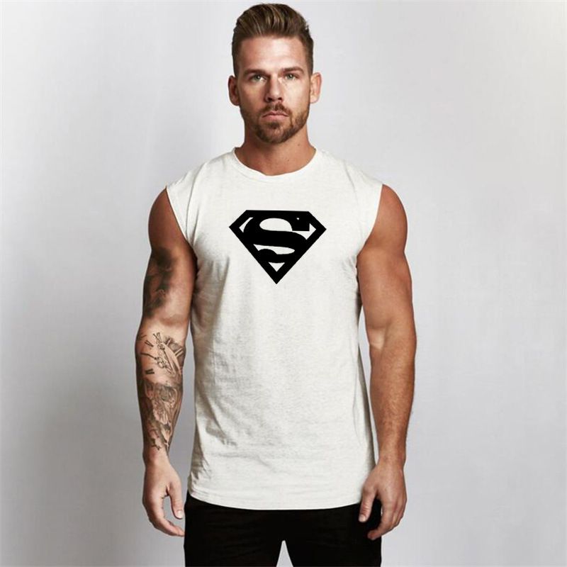Superman Printed Sports Tank Top Cotton Slim Fit Sleeveless T-shirt Men's Tight Fit Fitness Tank Top_voghion.com
