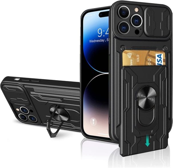 Hülle für iPhone 14 13 12 Pro Max XR X 8 7 Plus SE Slide Stand Ring Kamera Military Grade Card Slot Cover_voghion.com