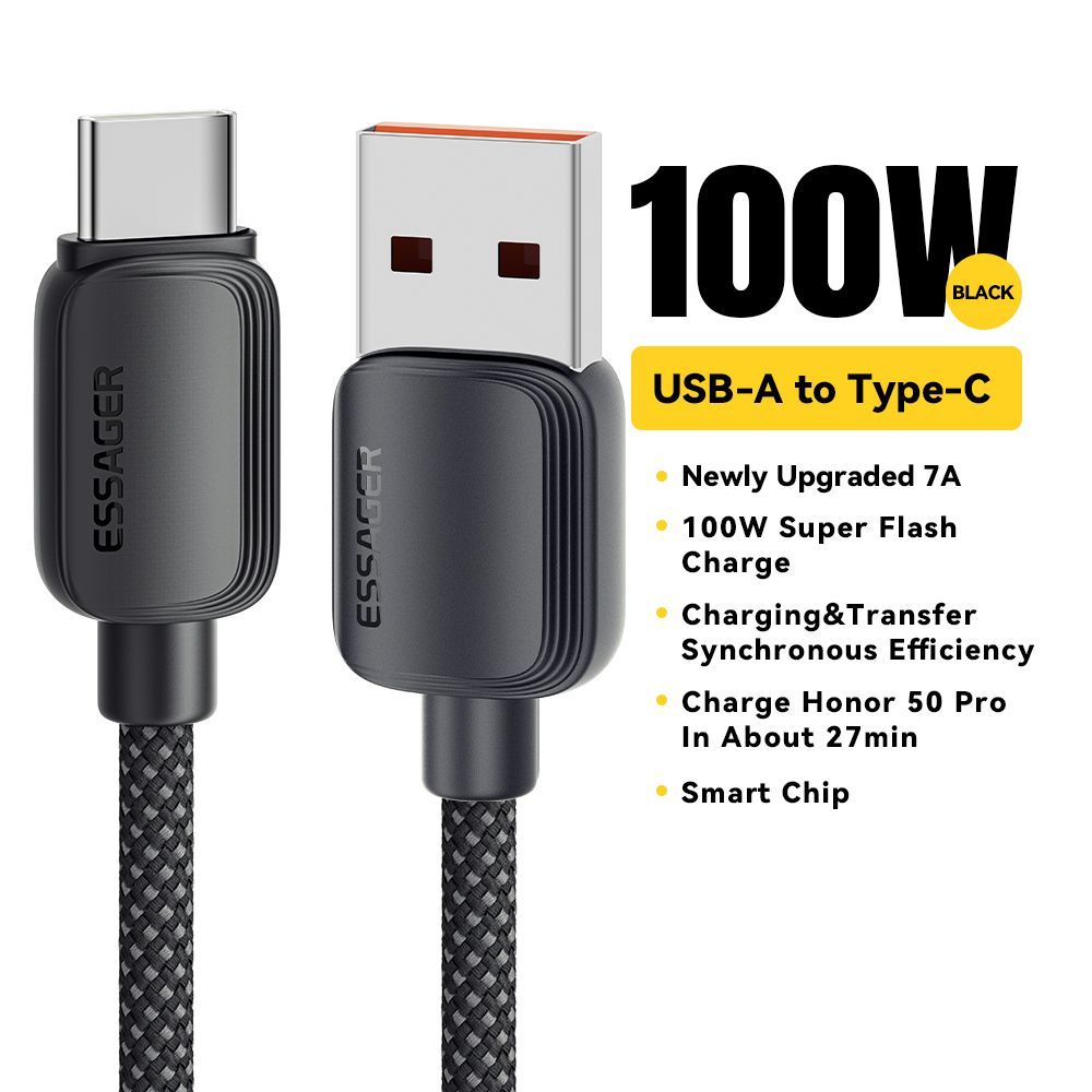 Essager 7A 100W Type C Huaweii Honor 88W PD Fast Charging Charger USB A Data Cord Cable For Xiaomi Oneplus Samsung_voghion.com