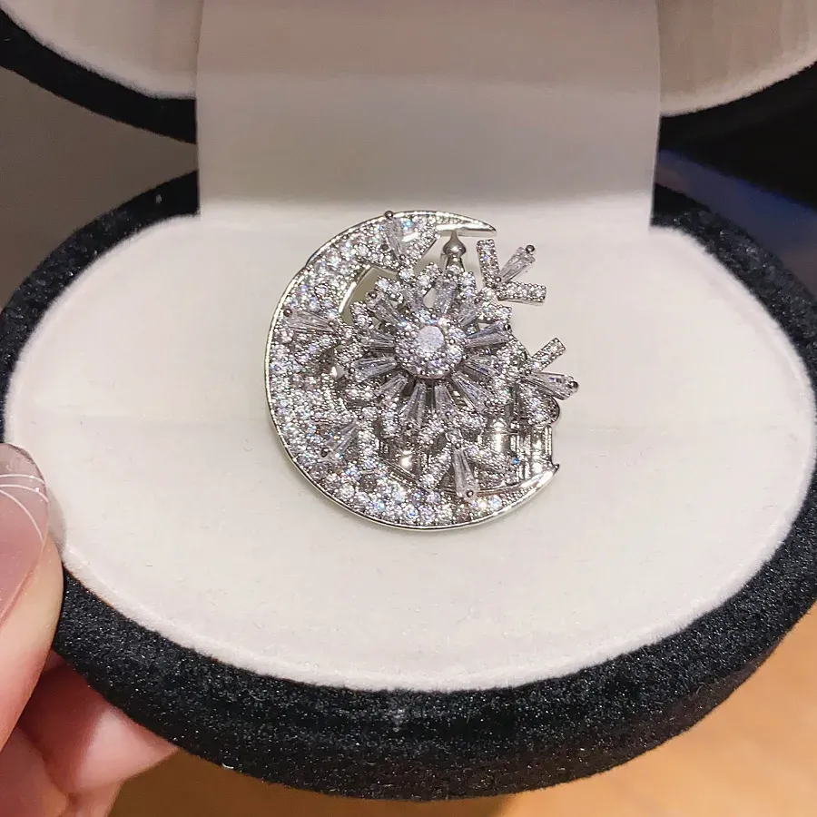 Fermaglio per capelli a forma di fiocco di neve con luna color argento e dettagli in strass, delicato ed elegante regalo per lei, alta qualità._voghion.com