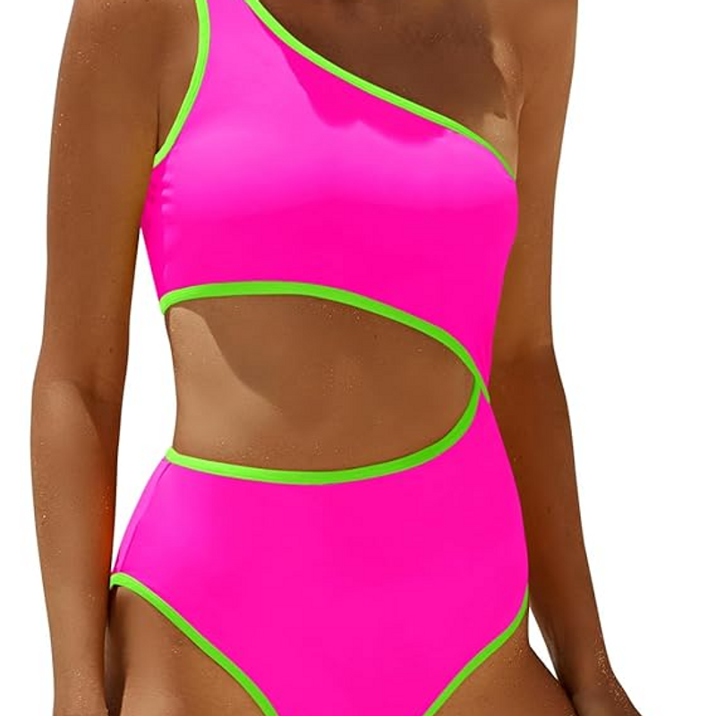 2025 Swimwear Single Item New Solid Color Fashion One-Shoulder Flat Chest One-Piece Swimsuit Women Bikini_voghion.com