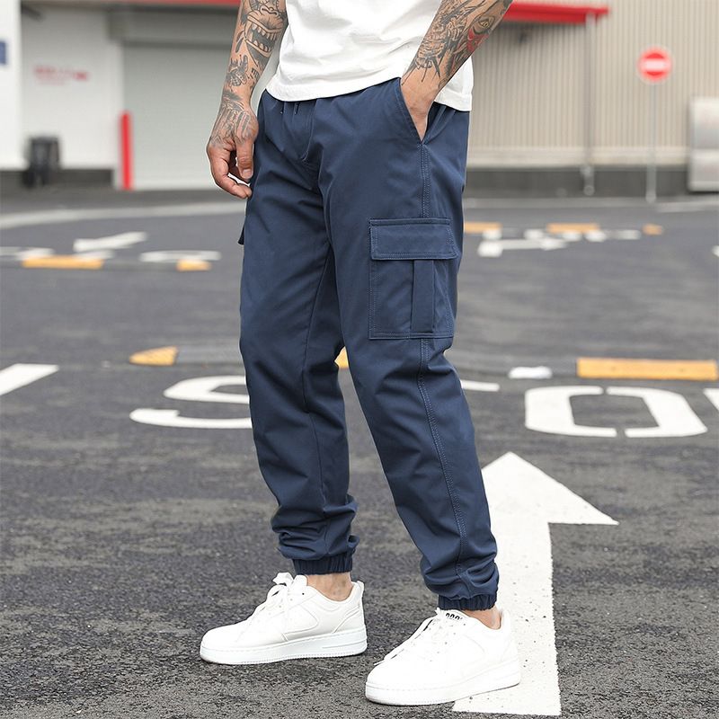 Lässige Cargohose für Herren mit Kordelzug in der Taille, mehreren Taschen, leichter Polyester-Baumwollmischung, gerades Bein, taktische Hose für die Arbeit im Freien_voghion.com