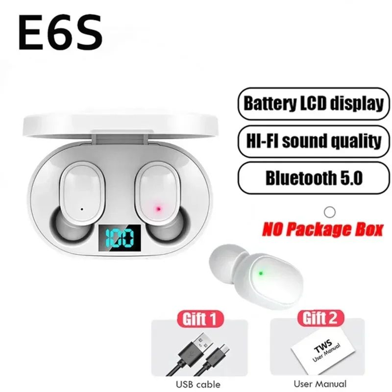 TWS E6S Fone Auricolari Wireless Bluetooth Auricolari con Microfono Cancellazione del Rumore per Xiaomi Huawei_voghion.com