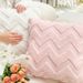 45x45cm Fluffy Rabbit Fur Pillow Cover - Nordic Wave Stripe Cushion For Sofa & Bed (White/Pink) - Includes Inner Pillow_voghion.com
