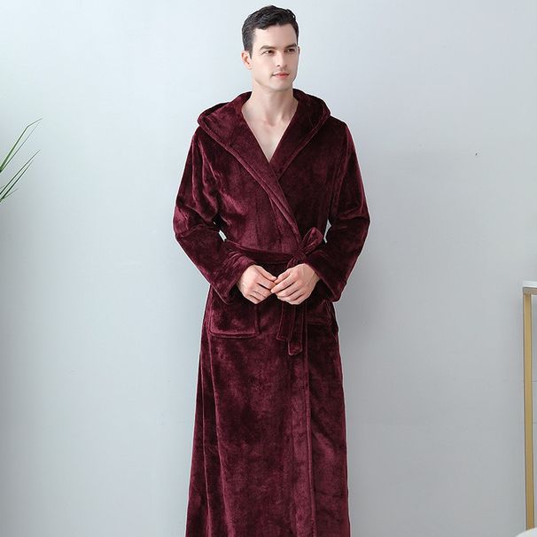 Par Efterår og vinter fortykket og lang badekåbe til kvinder vinter coral fleece herre hættepyjamas par hætte flannel morgenkåbe_voghion.com