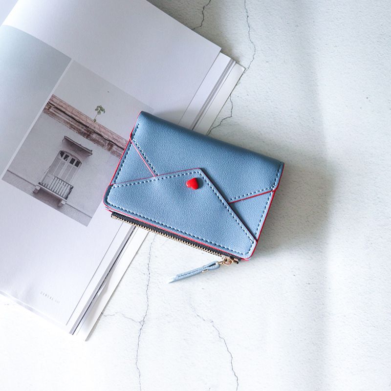 Séiss Meedchen Léift kuerz PU Lieder Dammen Kaartehalter Multifunktiouns Reißverschluss zweefalteg Drockknäppchen Mënz Portemonnaie_voghion.com