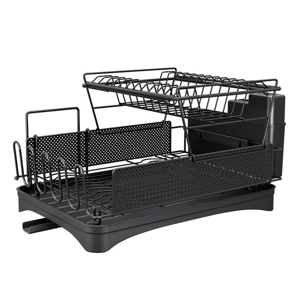 Nõude äravoolurest Kahekihiline köögi töölaud lauanõude taldrikuhoidja Majapidamises kasutatav multifunktsionaalne kaussi ja söögipulkade riiul_voghion.com