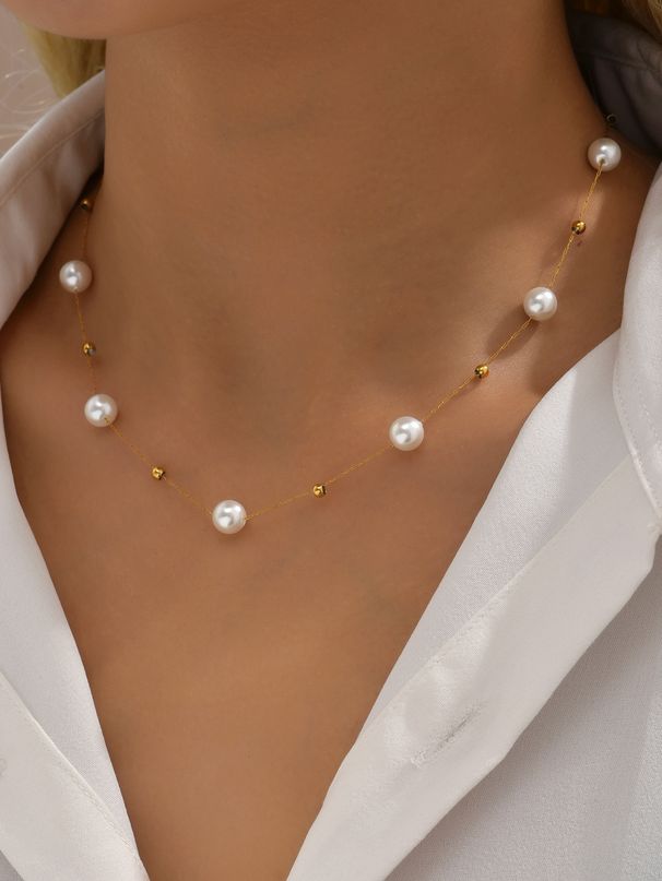 Collana con perline in acciaio inossidabile placcato oro 18k, 1 pezzo, adatta per l'uso quotidiano e come regalo di Natale per gli amici_voghion.com