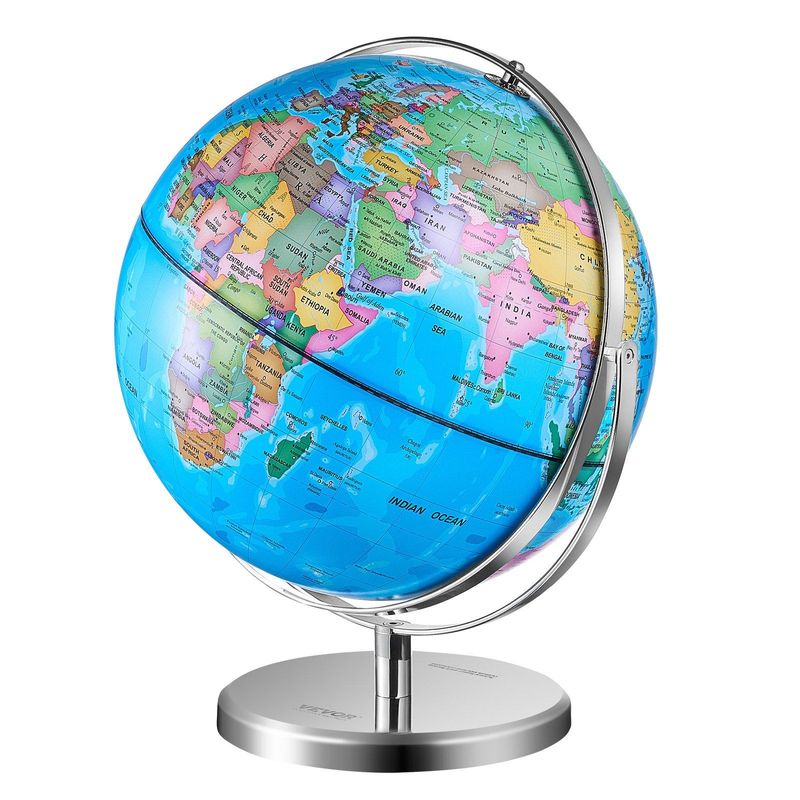 VEVOR Illuminated World Globe With Stand, 9 In/228.6 Mm, Educational Earth Globe With Stable Heavy Metal Base And LED Constellation Night Light HD Printed Map, Spinning For Kids Classroom Learning_voghion.com