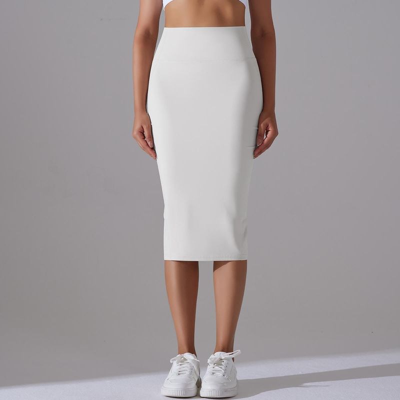 Women's Clothing Nude high-waist tight hip-hugging skirt sports skirt high-elastic brushed mid-length slit casual yoga skirt for women_voghion.com