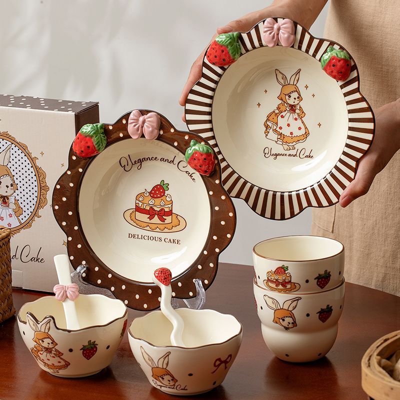 Rabbit Ceramic And Household Underglaze Color Tableware Set High-Value Rice Eating Bowl Soup Plate_voghion.com