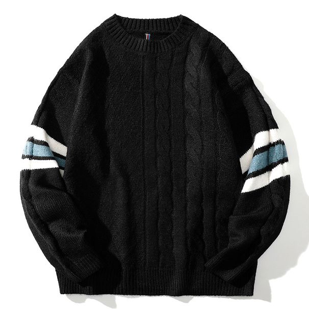 "Herren Grobstrickpullover - Oversize-Zopfmusterpullover mit National Tides-Design (Weiß/Beige/Schwarz/Hellgrau)"_voghion.com