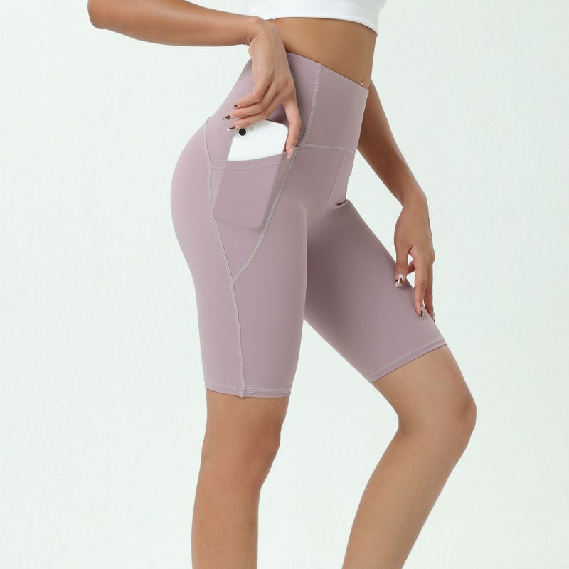 Women’s Clothing Nude Sports Women's Tight Quick Drying Shorts Fitness Running Belt Pocket Mid Length Pants Breathable Yoga Pants_voghion.com