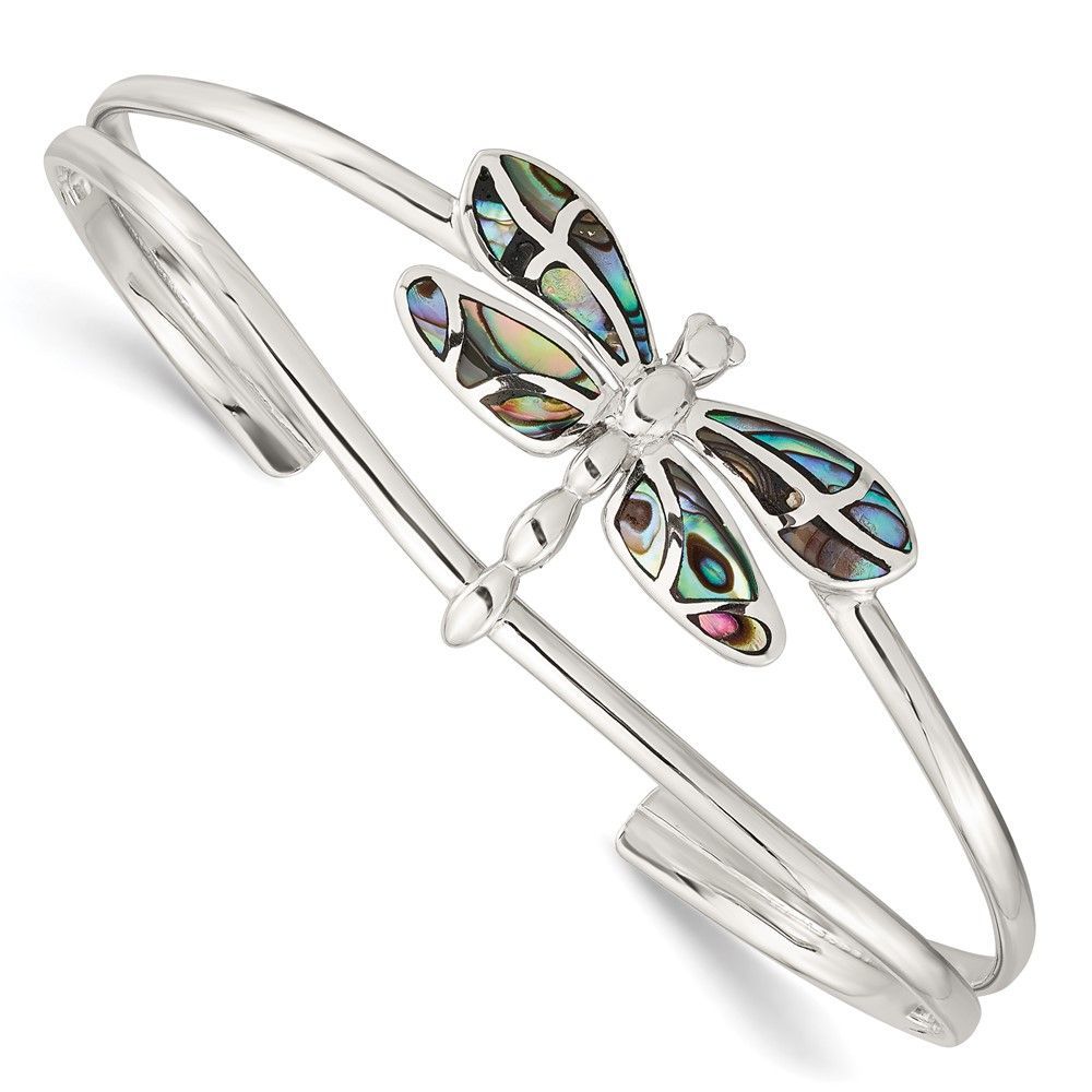 Sterling Silver Abalone Dragonfly Bangle Bracelet_voghion.com