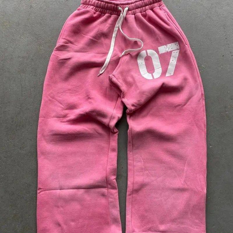 Neue amerikanische Streetstyle-gewaschene Casual Fashion Printed Long Pants Elastic Waist Loose Unisex Trendy Brand Sweatpants_voghion.com