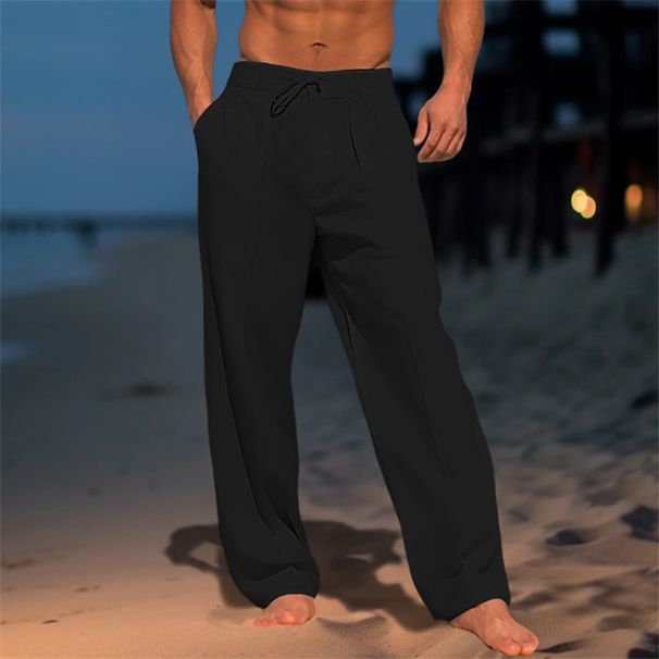 Herrenbekleidung Herren Leinenhose Sommer Strandhose Fronttasche Einfarbig Bequem Atmungsaktiv Lässig Alltag Urlaub_voghion.com