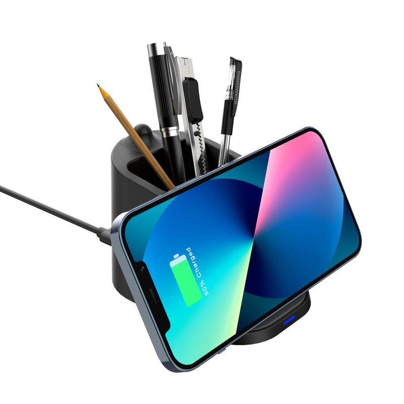 Porte-stylo multifonction deux-en-un, chargeur sans fil pour téléphone portable, pour la maison et le bureau, porte-stylo de bureau, chargeur de téléphone portable 15w_voghion.com