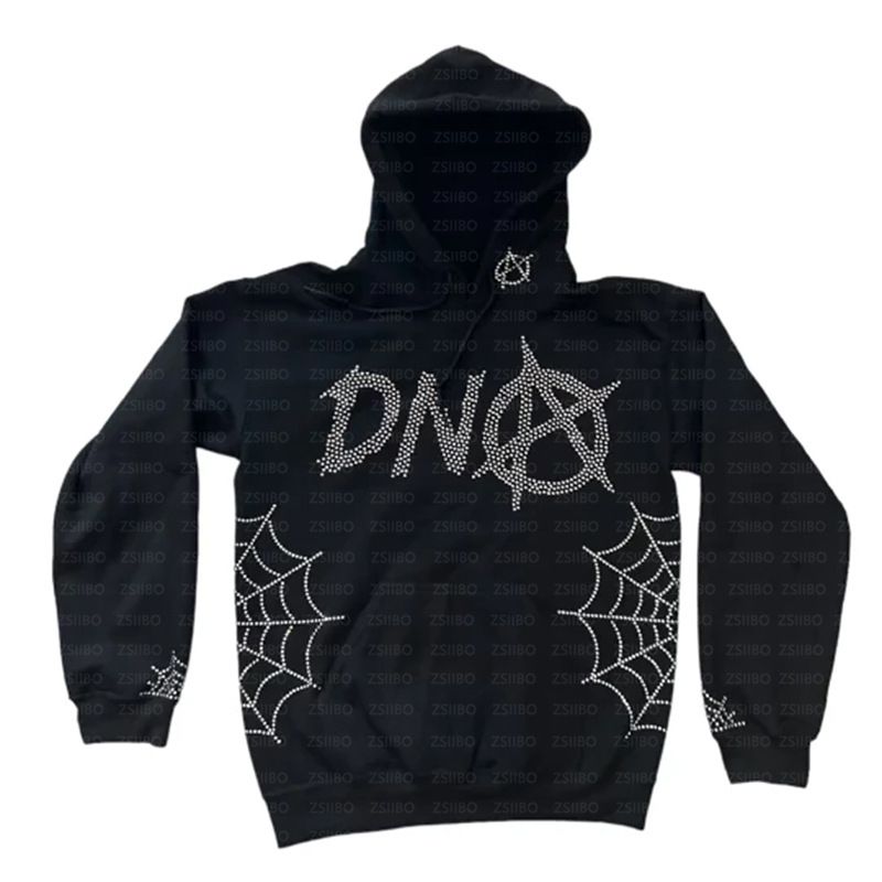 Nuovo pullover casual con stampa a caldo in stile gotico Y2K con ragnatela, felpa con cappuccio punk street personalizzata_voghion.com