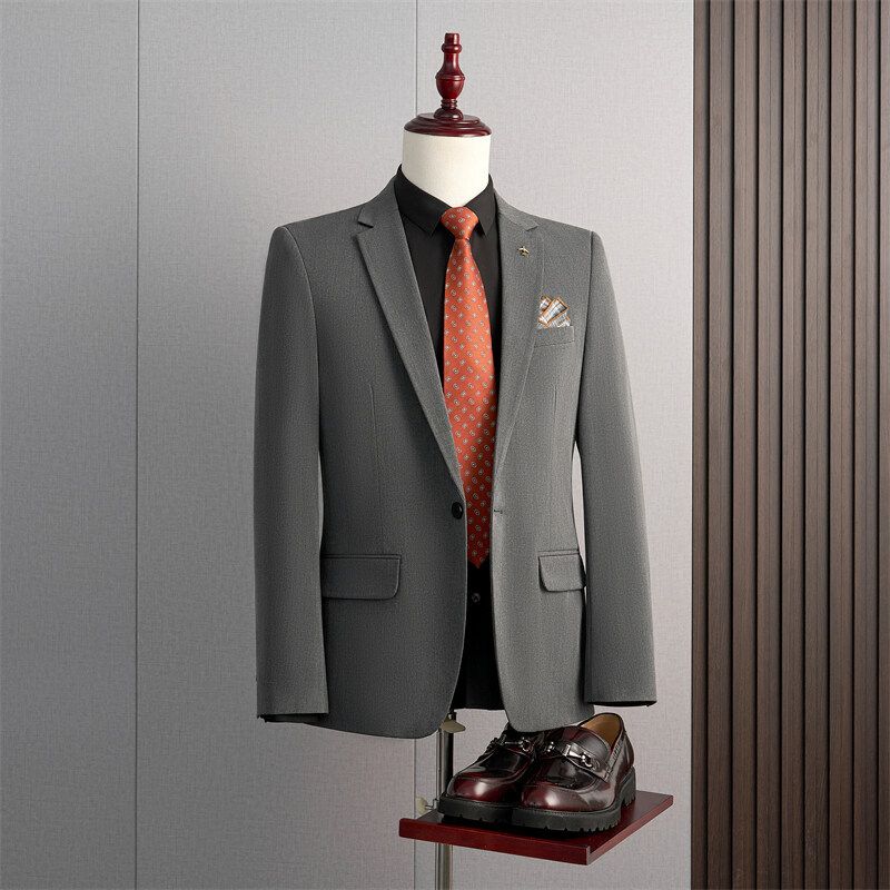 CT High-End Set Men, Three-Piece Korean Style Slim Fit Business Formal Casual Suit For Groom Wedding Attire_voghion.com