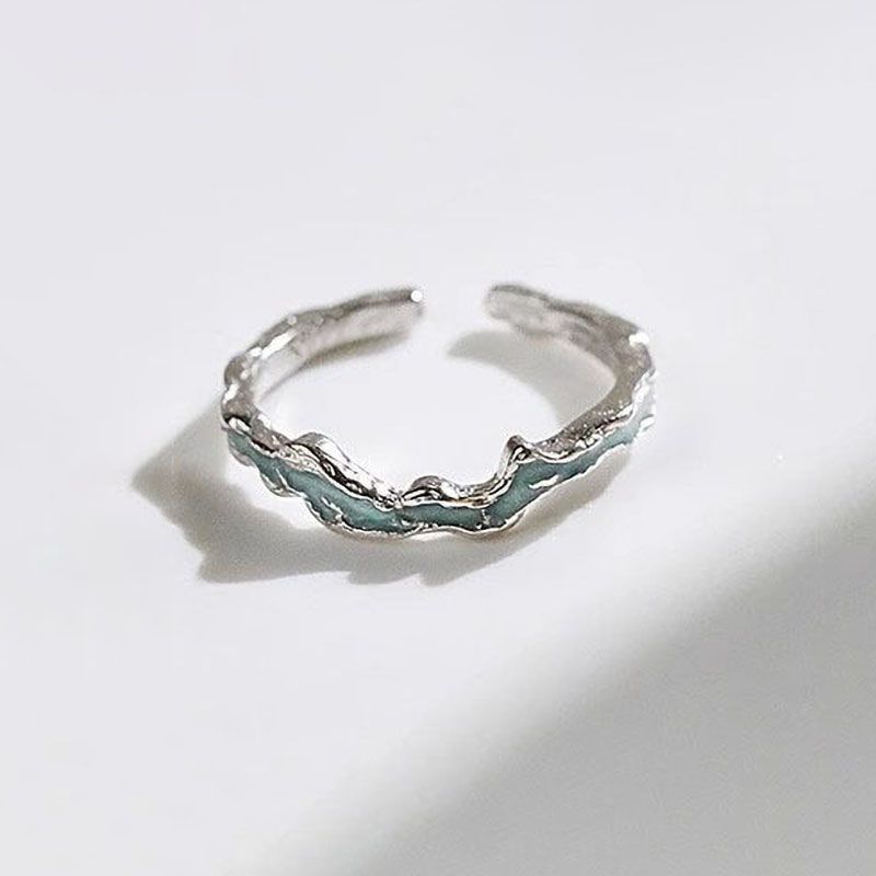 Mintfarbener Texturring für Frauen, Ins Nischendesign, hochwertiger offener verstellbarer Zeigefingerring, Wellen- und Liebespaar_voghion.com