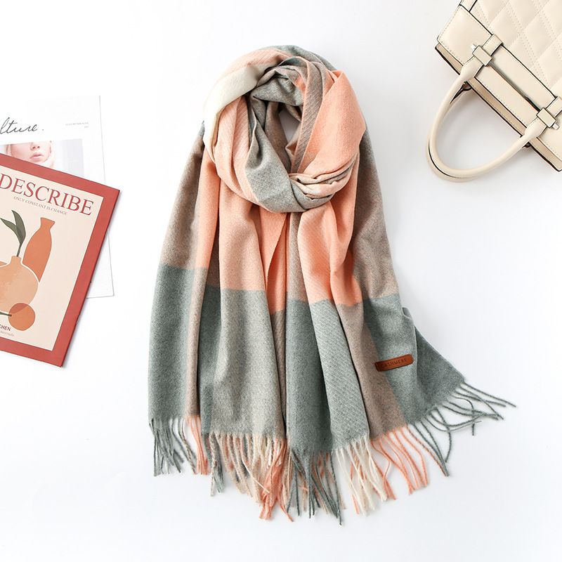 Sciarpa invernale in lana calda versione da donna scialle tutto-fiammifero sciarpa scozzese lunga in cashmere ispessita a doppio uso autunnale e invernale_voghion.com