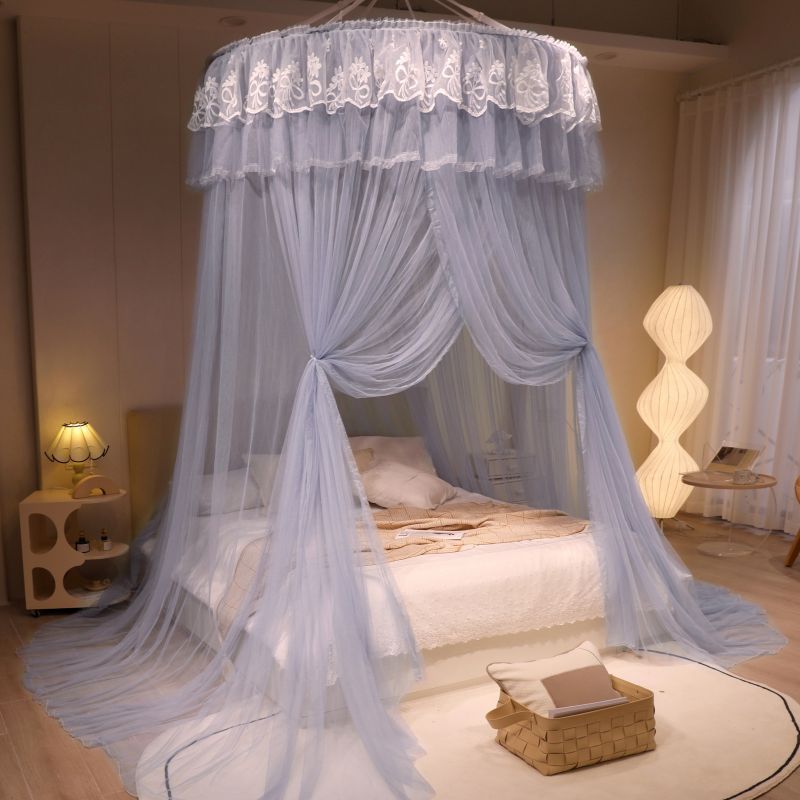King Size Round Canopy Mosquito Net No Installation Required Elegant Lace Ceiling Hanging Bed Net With Floor Length Design For Master Bedroom_voghion.com